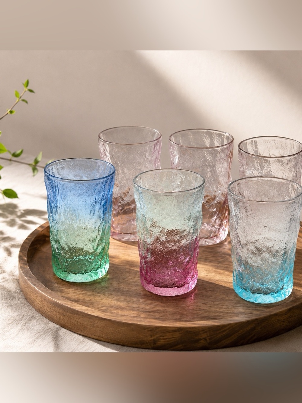 Set of 6 Glacier-Textured Ombre Drinking Glasses – Mixed Colors